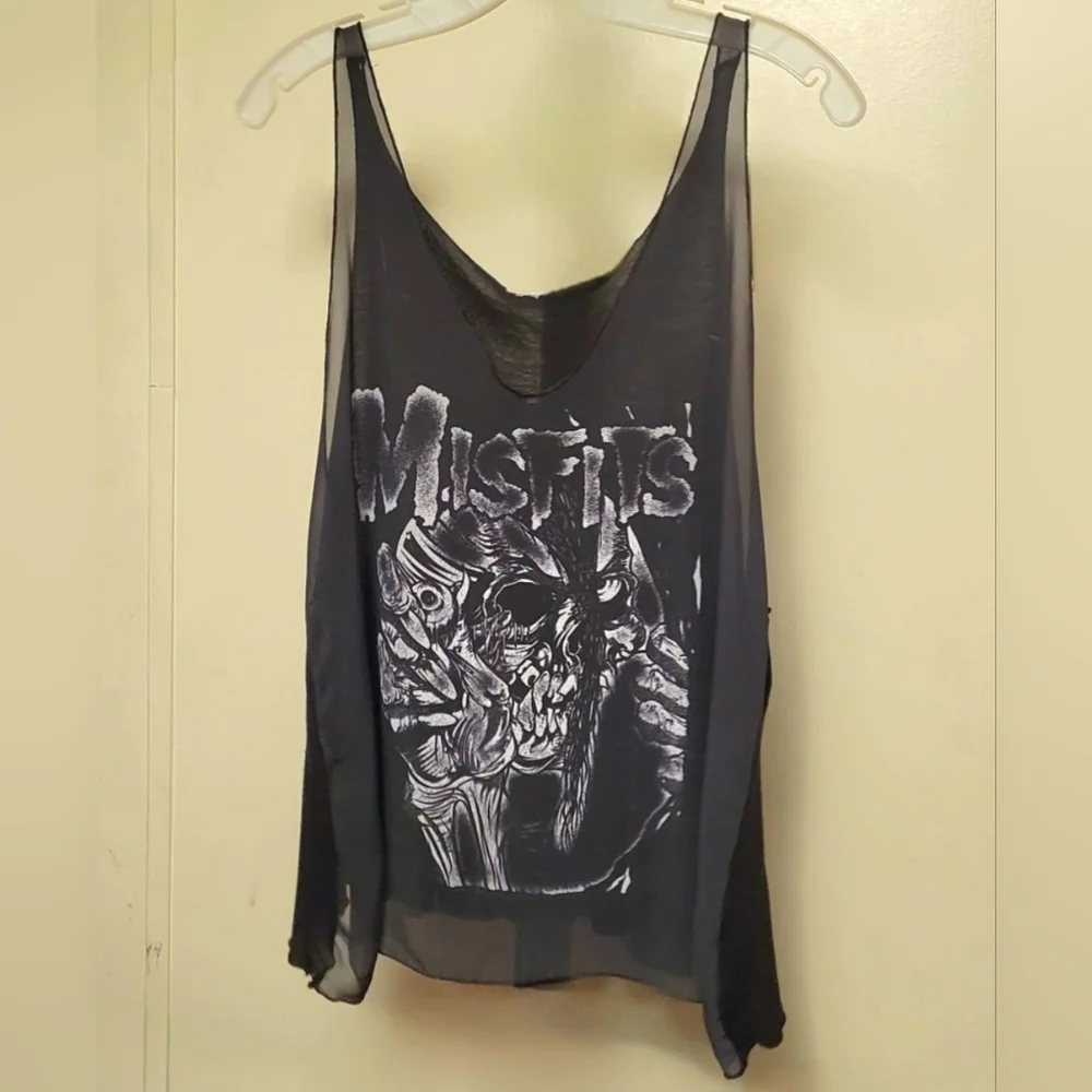 Vtg USA blk mesh Misfits skull mommy can I kill tonight graphics sheer tank XL - Picture 4 of 17